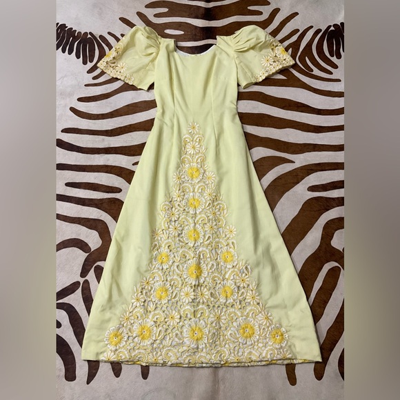 Vintage Embroidered Yellow Flowers Maxi Dress - Picture 5 of 10